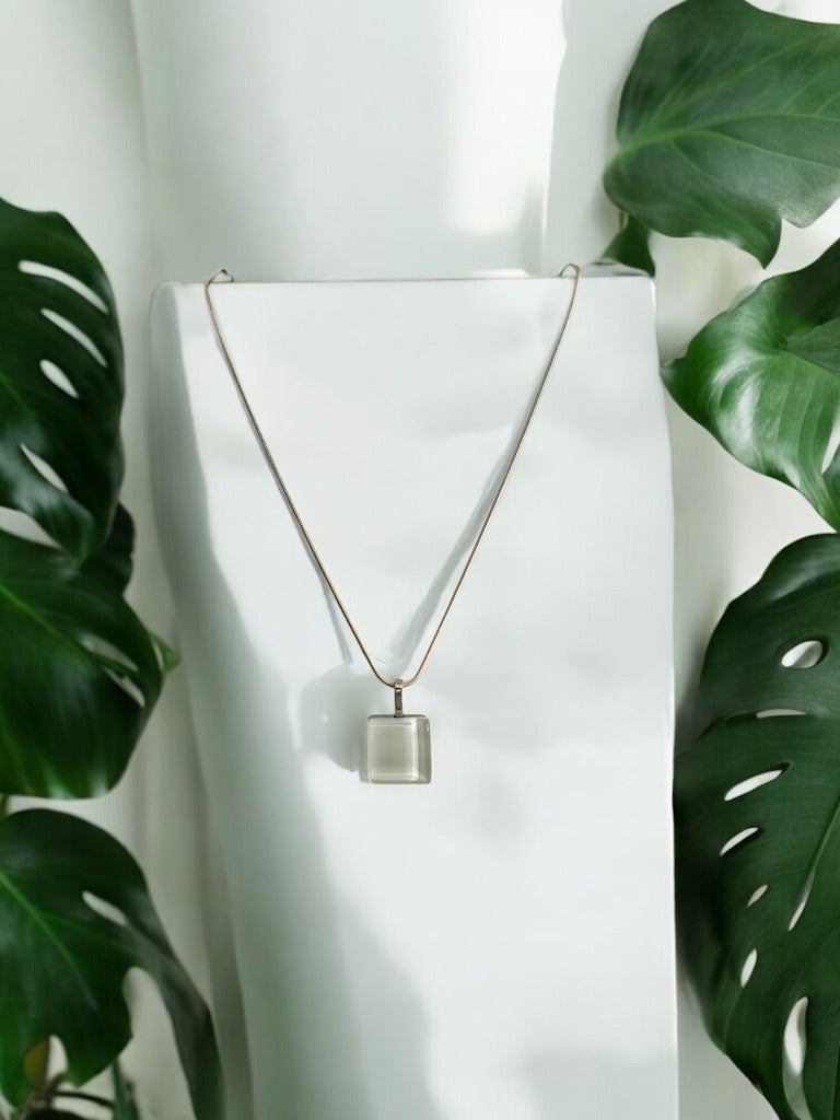 Minimal Square Glass Pendant, White