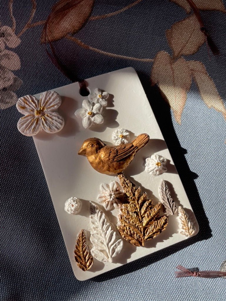 Little Golden Bird — Botanical Cast Wall Hanging - Wall Hanging - Eclectic Blue Studio