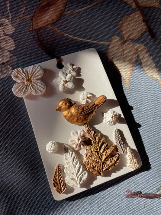 Little Golden Bird — Botanical Cast Wall Hanging - Wall Hanging - Eclectic Blue Studio