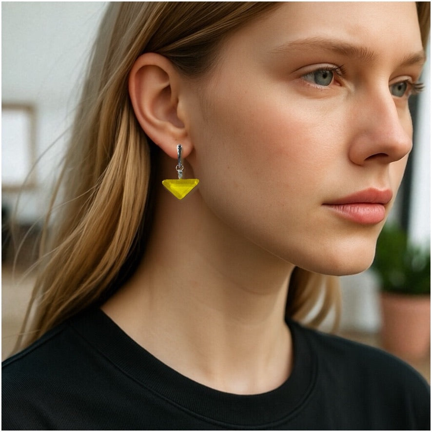 Minimal Glass Triangle Bar Stud Earrings, Yellows