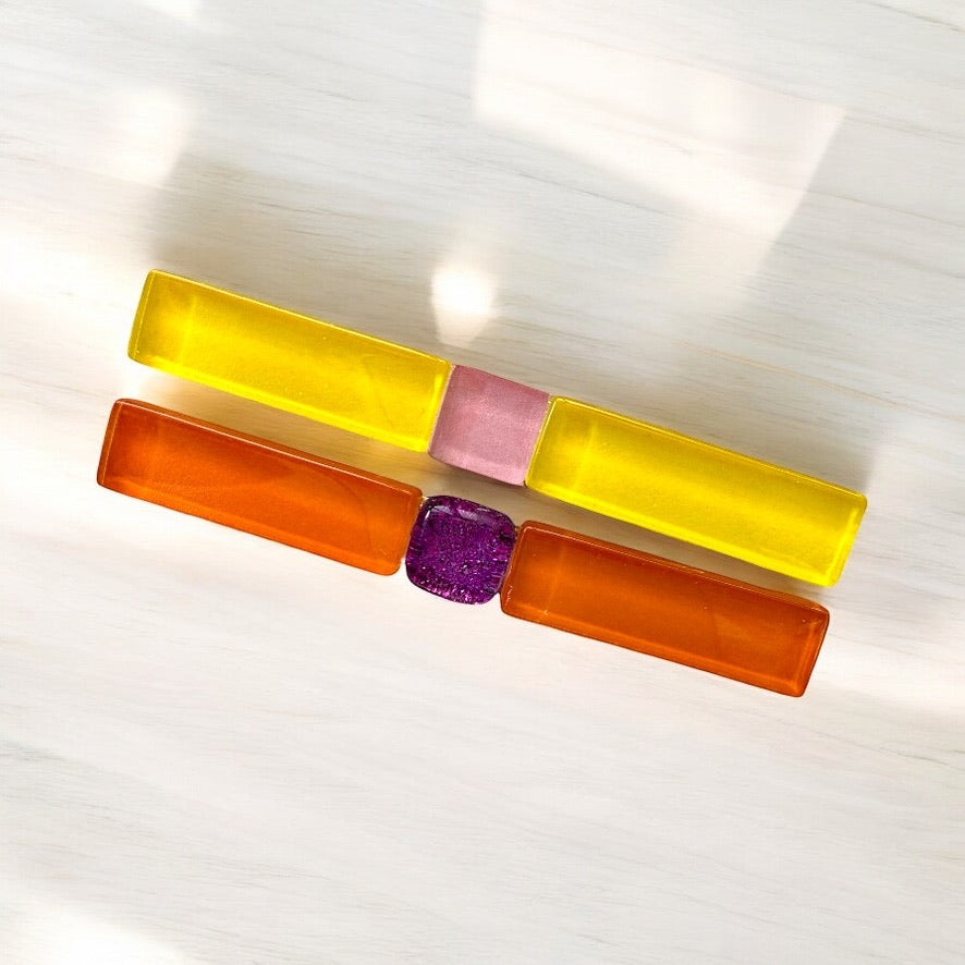 Long Glass Hair Clips, Set of 2 Orange and Yellow