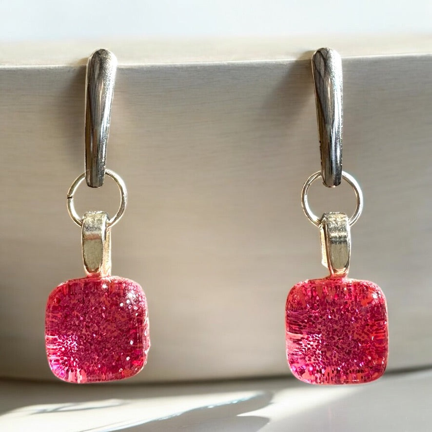 Minimal Square Bar Stud Earrings, Pinks