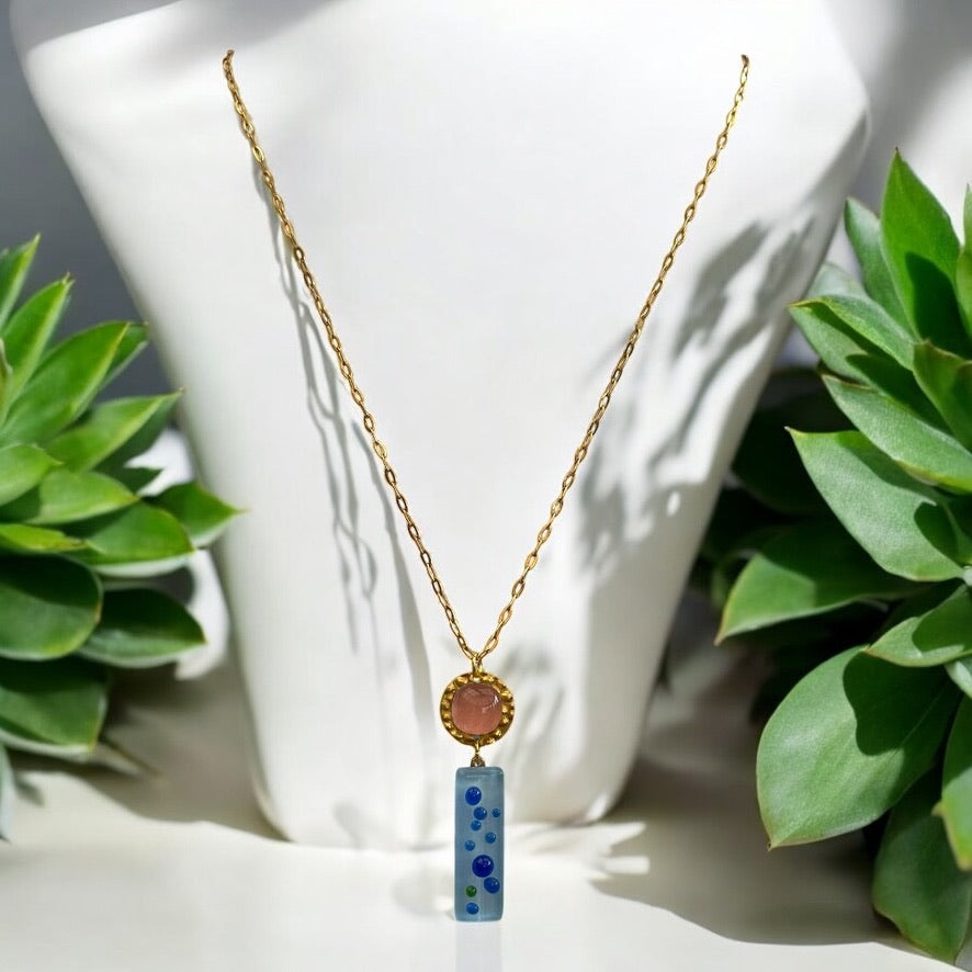 Speckled Fused Glass Necklace, Pink & Blue