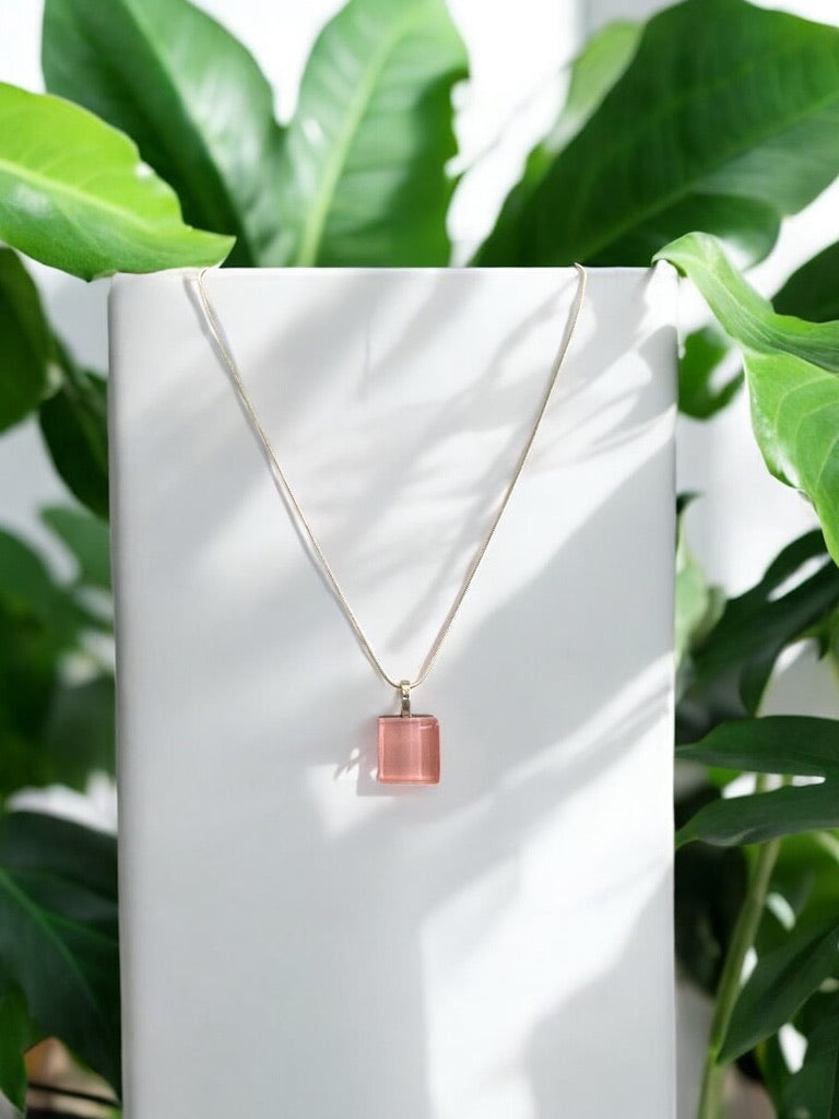 Minimal Square Glass Pendant, Pink