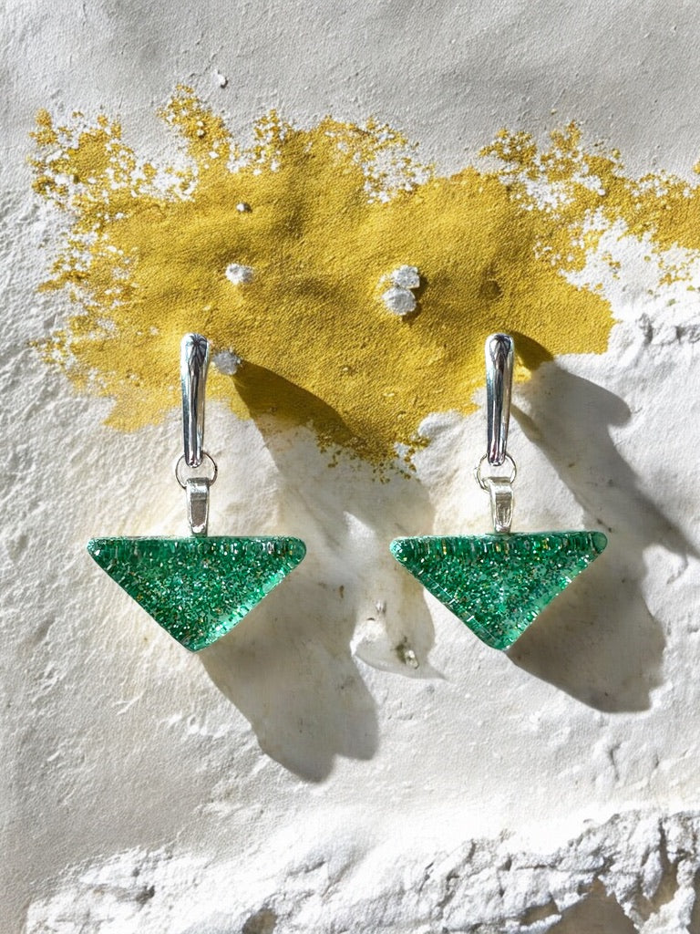 Minimal Glass Triangle Bar Stud Earrings, Greens