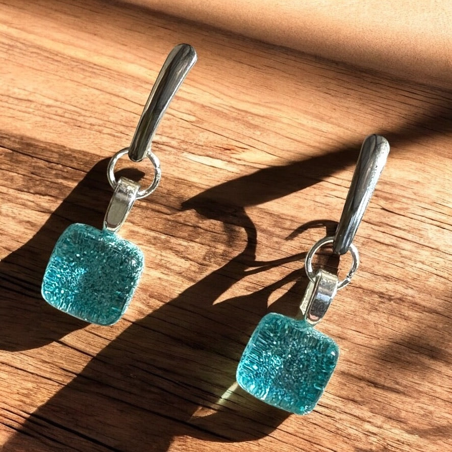 Minimal Square Bar Stud Earrings, Blues