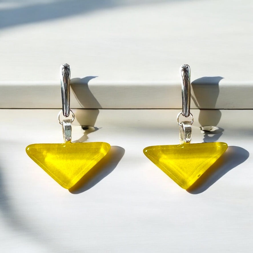 Minimal Glass Triangle Bar Stud Earrings, Yellows