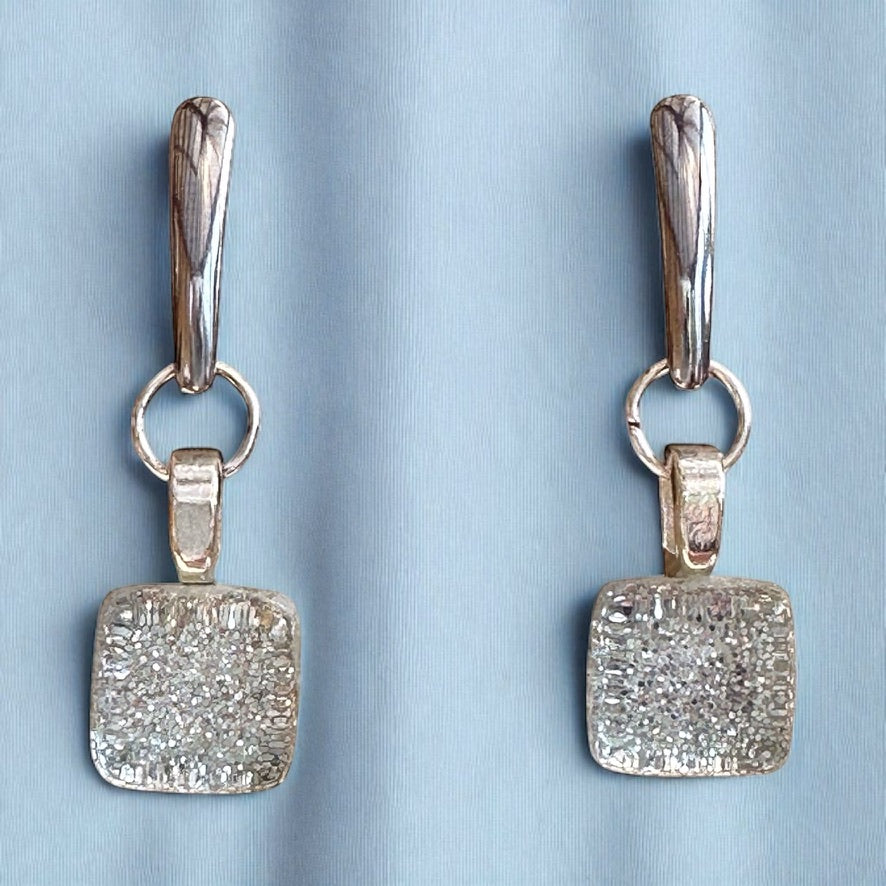 Minimal Square Bar Stud Earrings, Glittery Silver