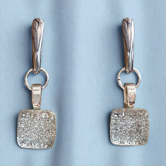 Minimal Square Bar Stud Earrings, Glittery Silver