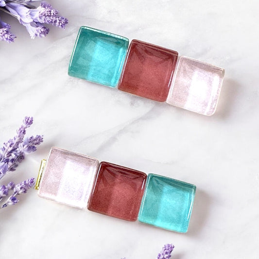 Small Glass Hair Clips Set, in Pinks & Aqua
