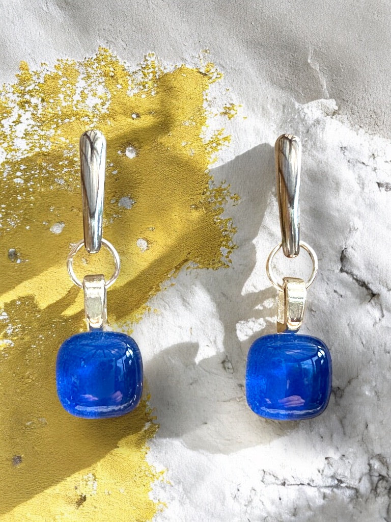 Minimal Square Bar Stud Earrings, Blues