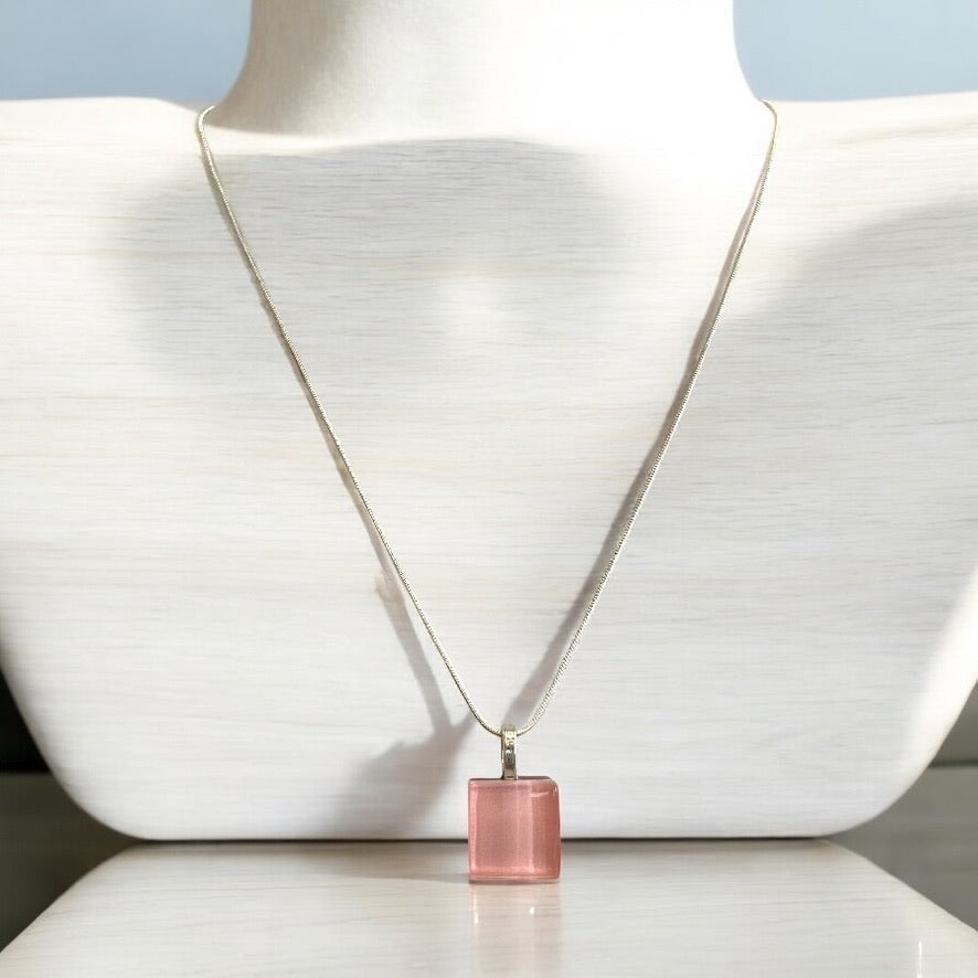 Minimal Square Glass Pendant, Pink