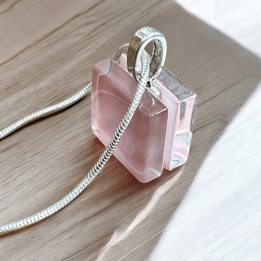 Minimal Square Glass Pendant, Pink