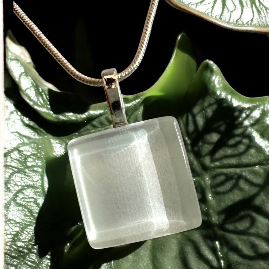 Minimal Square Glass Pendant, White