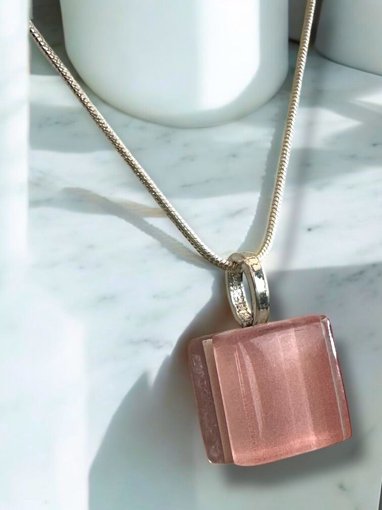 Minimal Square Glass Pendant, Pink