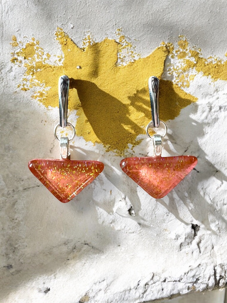 Minimal Glass Triangle Bar Stud Earrings, Reds