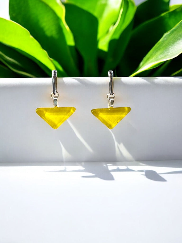 Minimal Glass Triangle Bar Stud Earrings, Yellows