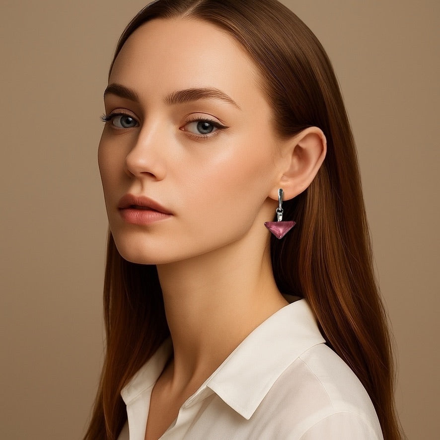 Minimal Glass Triangle Bar Stud Earrings, Pinks