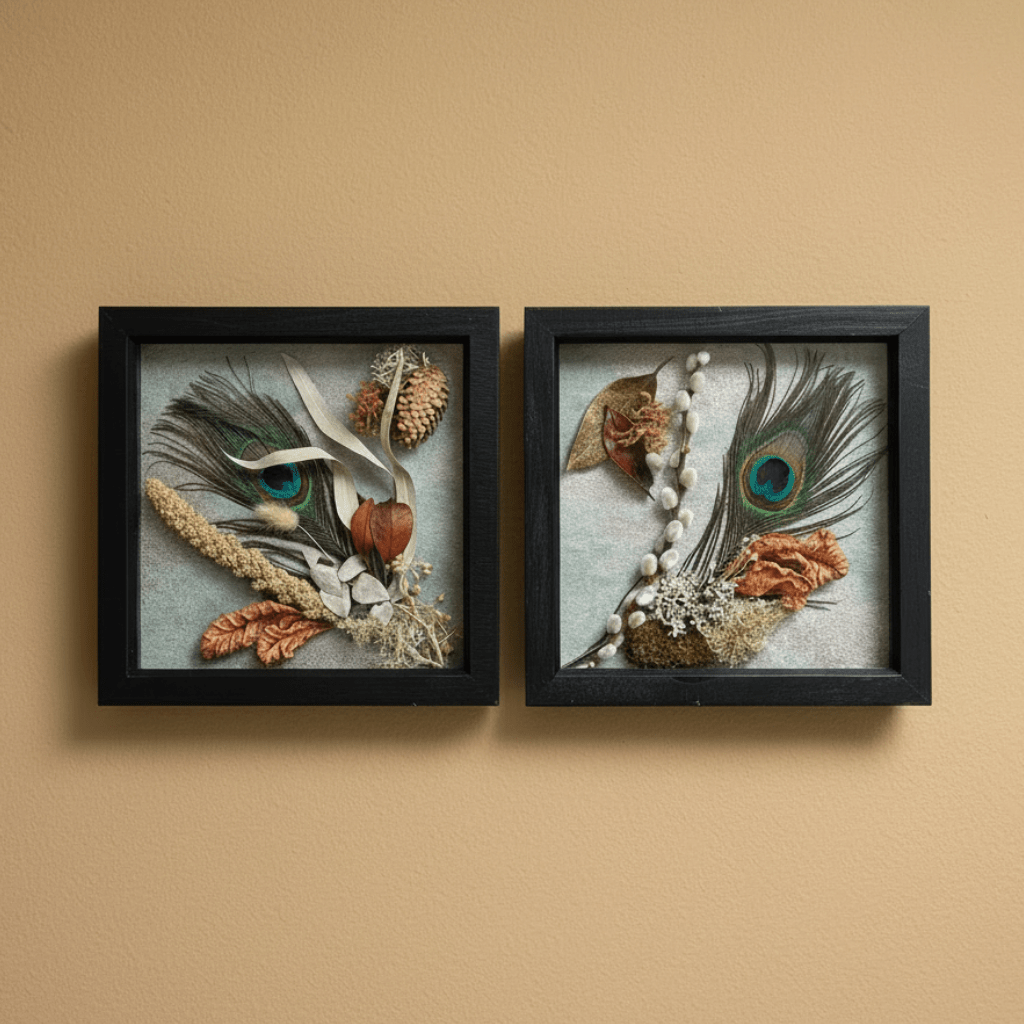 Peacock Still Natures — Framed Botanical Art - Visual Artwork - Eclectic Blue Studio