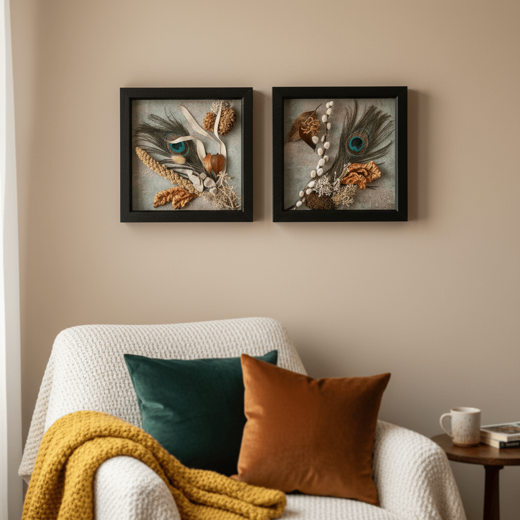 Peacock Still Natures — Framed Botanical Art - Visual Artwork - Eclectic Blue Studio