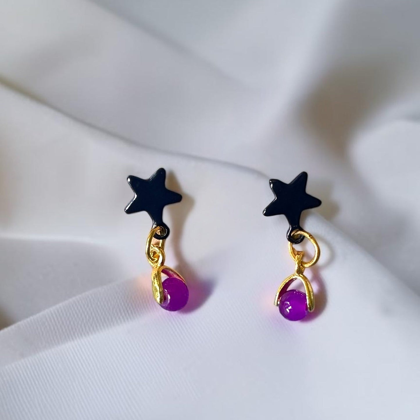 Little Star Hand Painted Glass Earrings - Earrings - Eclectic Blue Studio