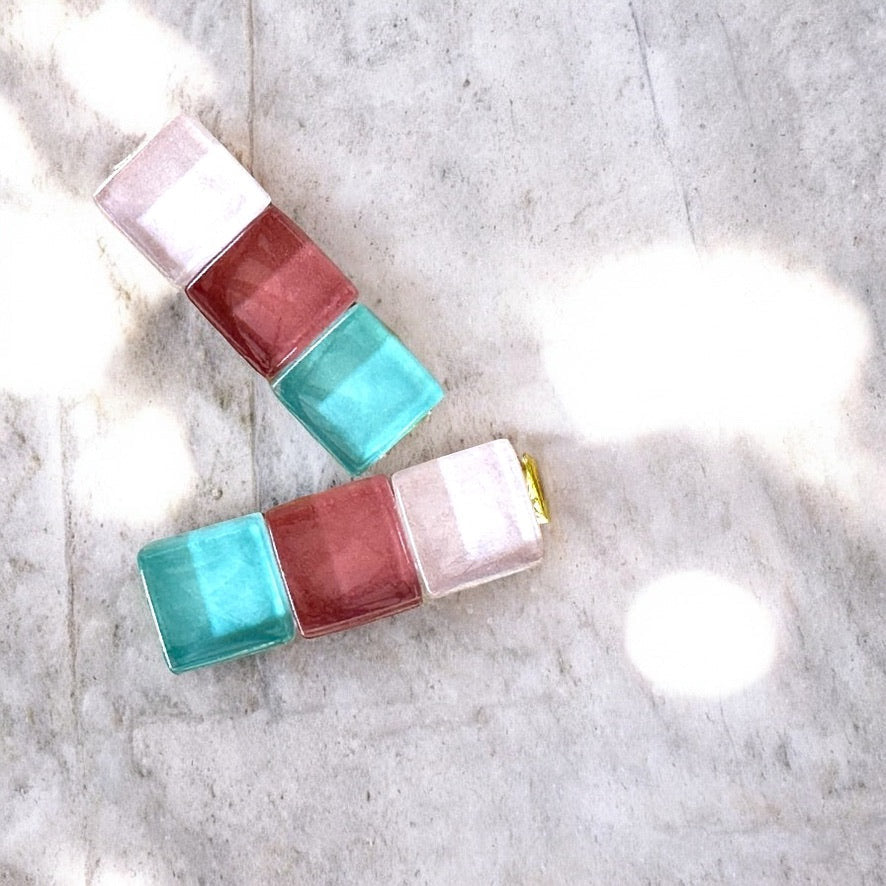 Small Glass Hair Clips Set, in Pinks & Aqua