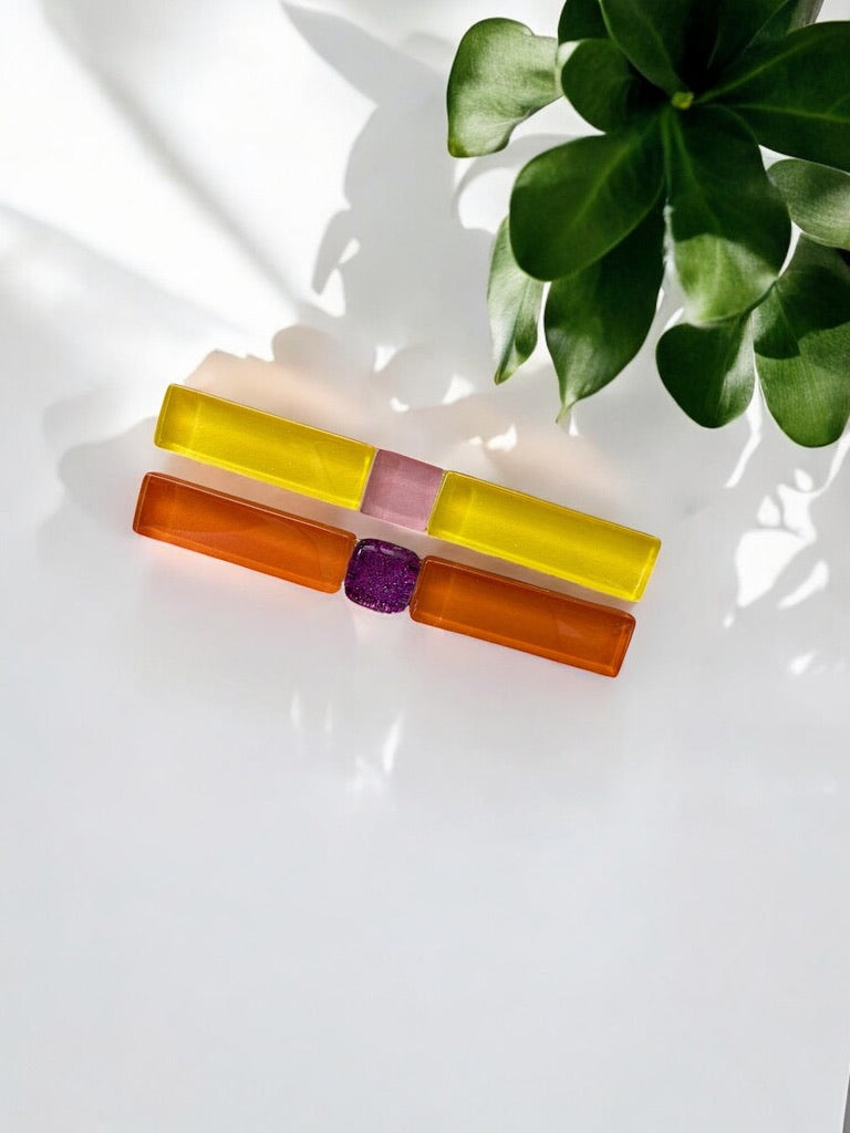 Long Glass Hair Clips, Set of 2 Orange and Yellow