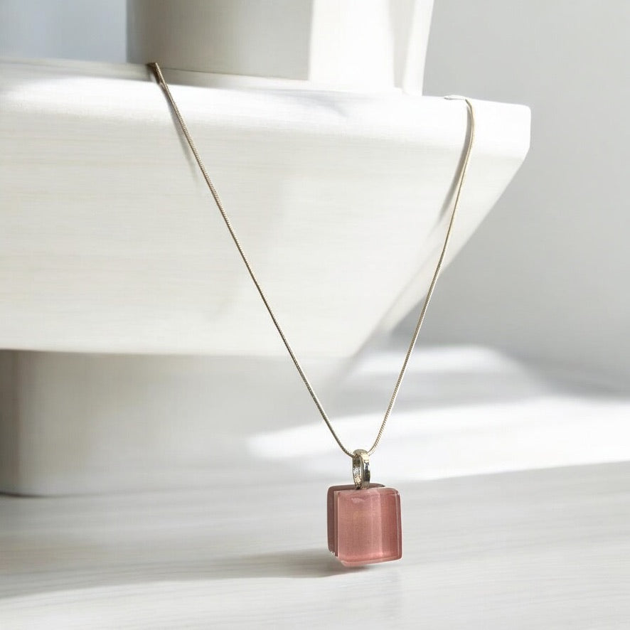 Minimal Square Glass Pendant, Pink