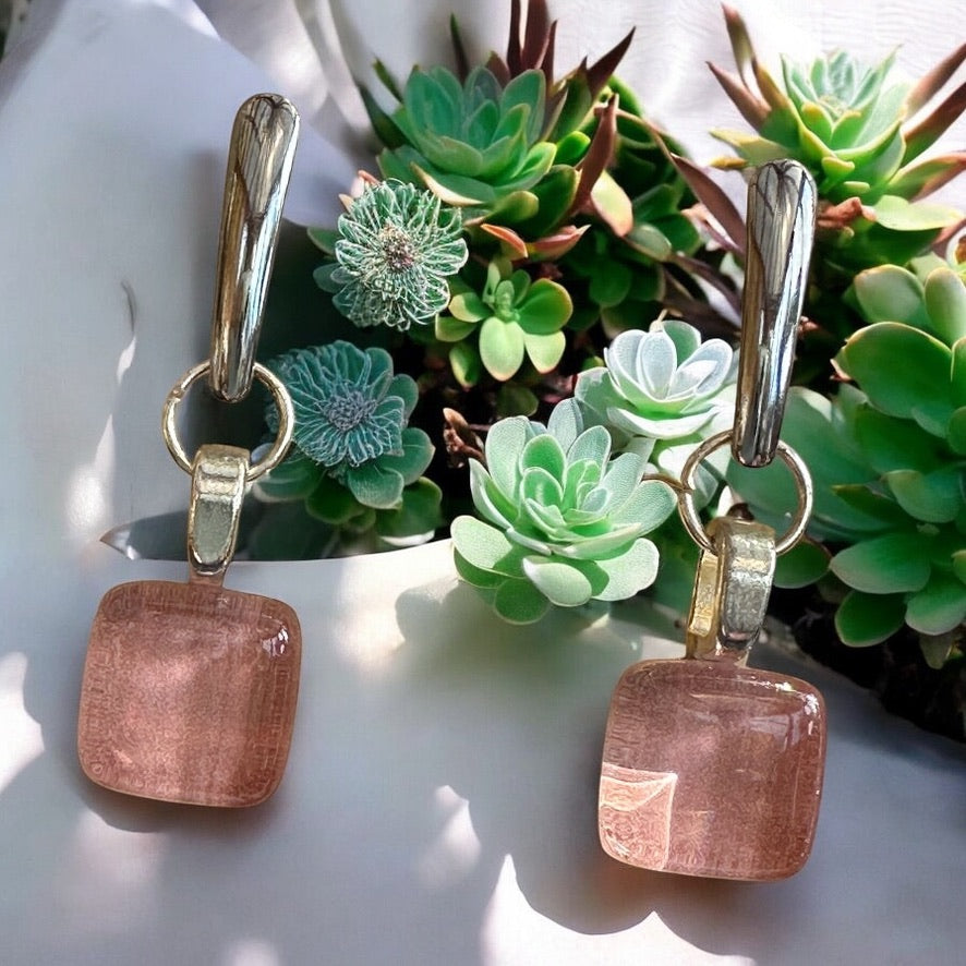 Minimal Square Bar Stud Earrings, Pinks