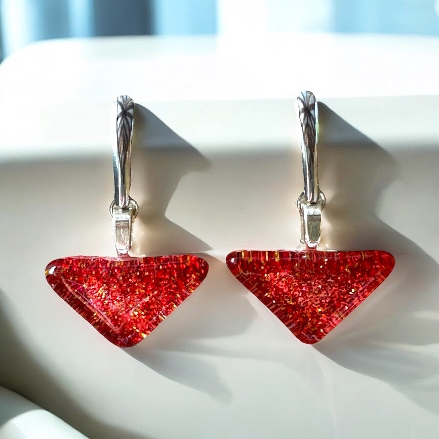 Minimal Glass Triangle Bar Stud Earrings, Reds