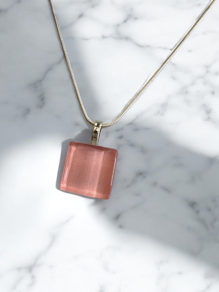 Minimal Square Glass Pendant, Pink