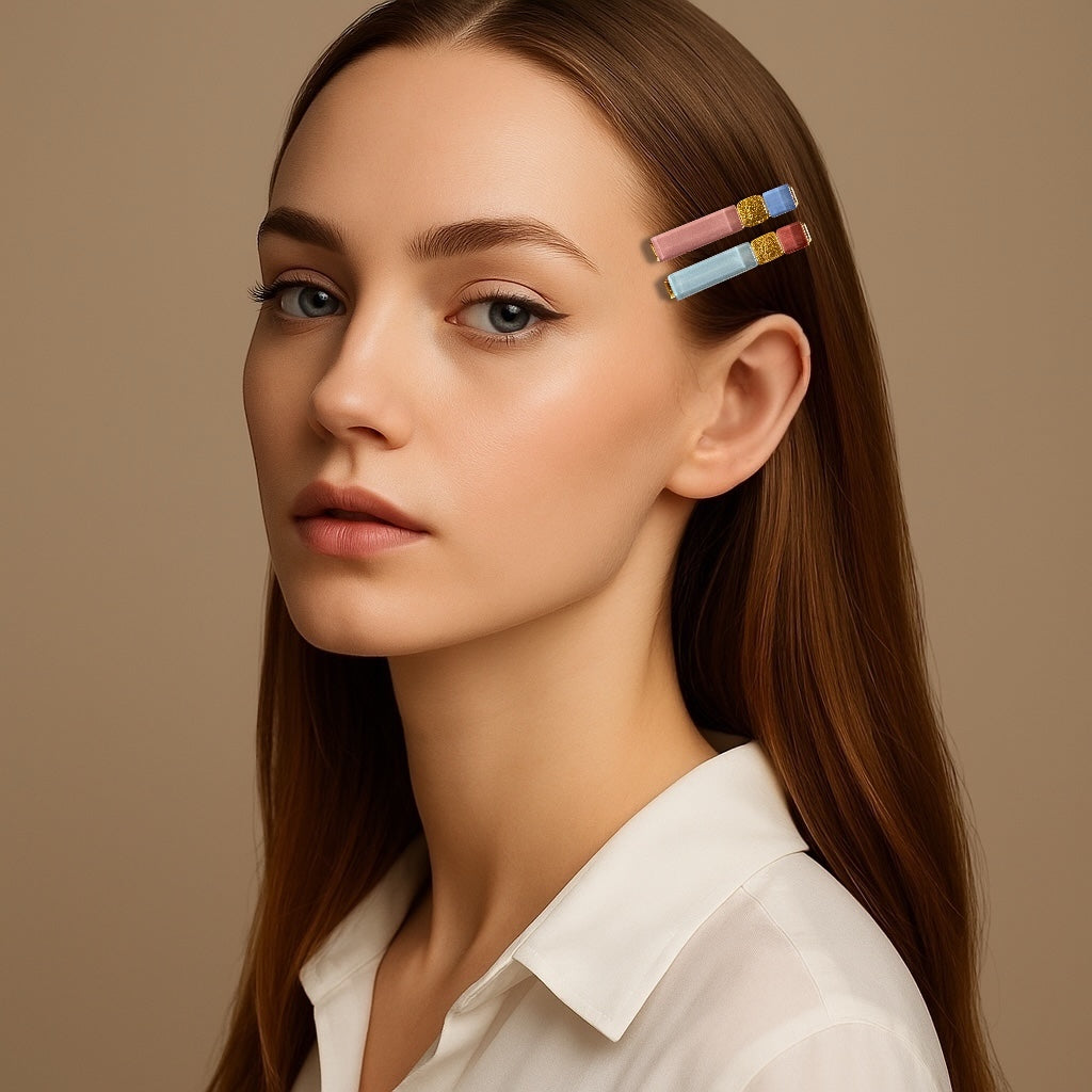 Multicoloured Glass Hair Clips, in Pink, Blue and Gold