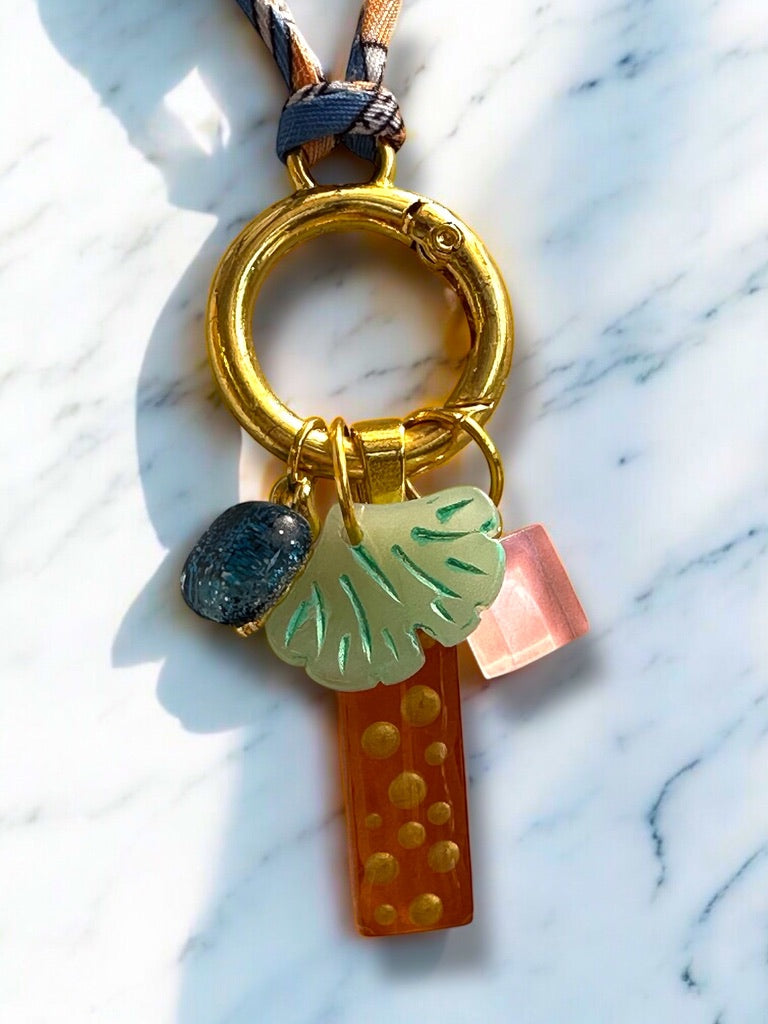 Fabric Cord, Clasp & Glass Charms Necklace