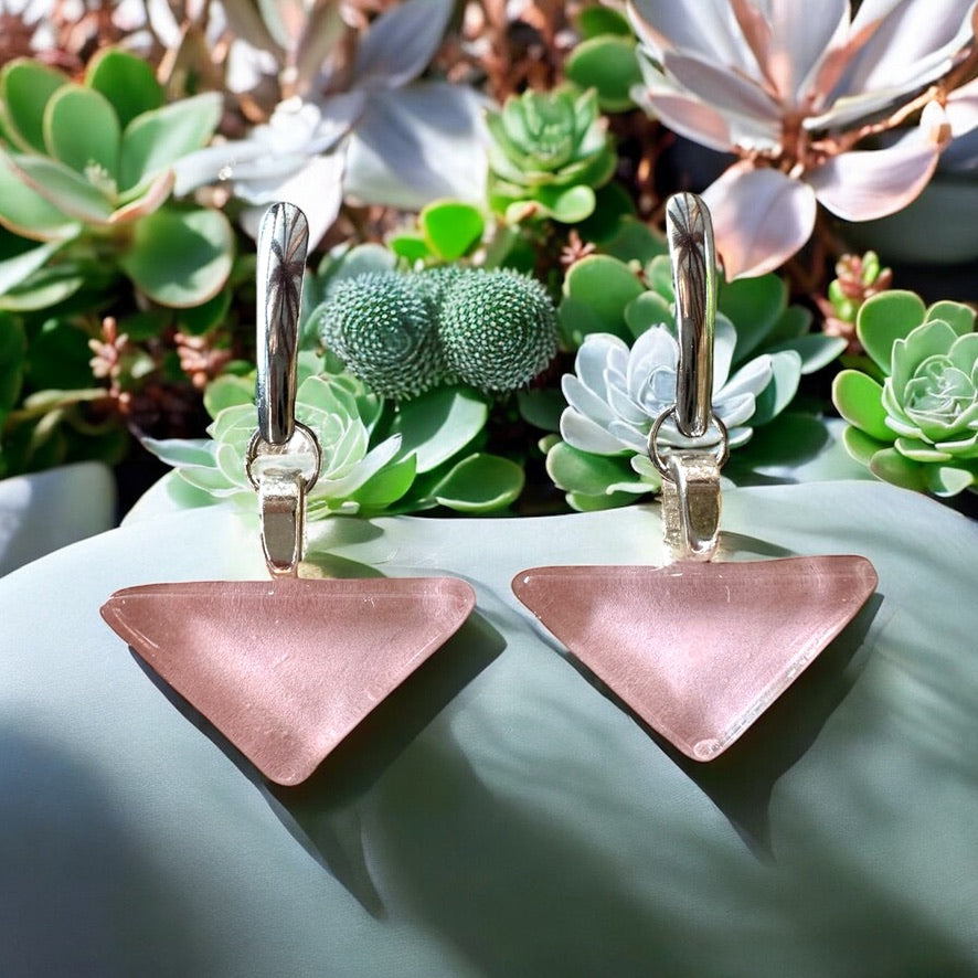 Minimal Glass Triangle Bar Stud Earrings, Pinks