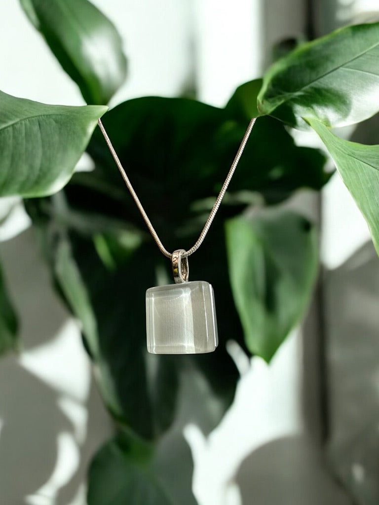 Minimal Square Glass Pendant, White