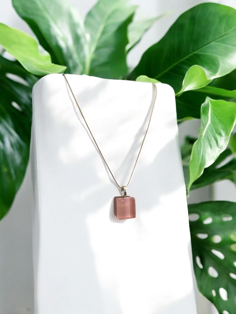 Minimal Square Glass Pendant, Pink