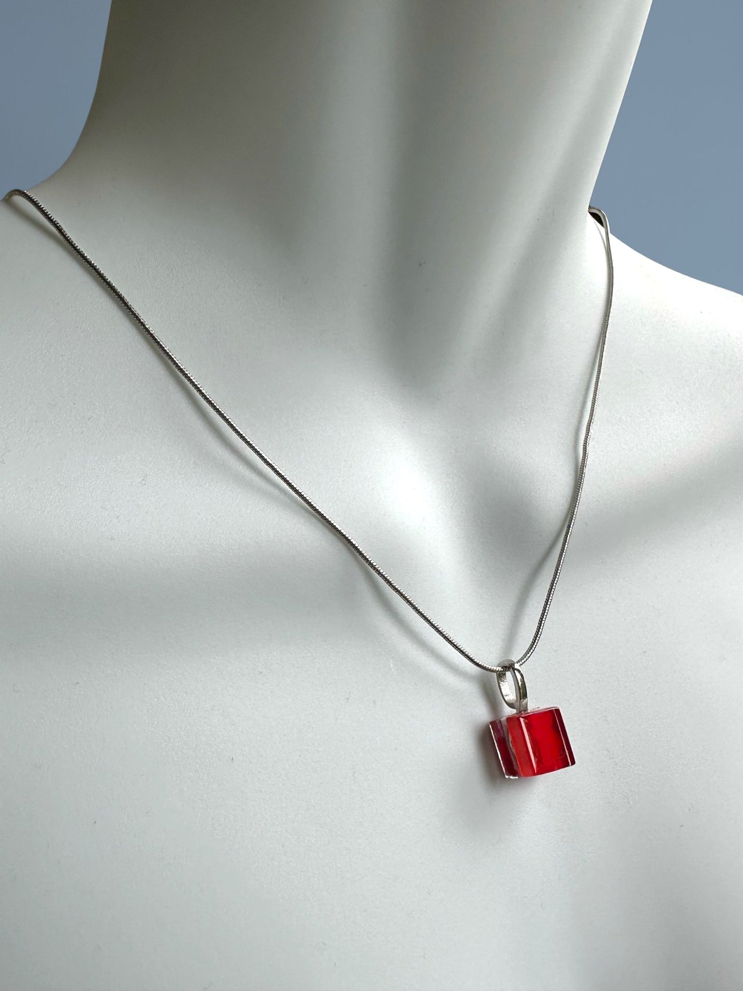 Square Glass Pendant Necklace — Red, Petite - Necklace - Eclectic Blue Studio