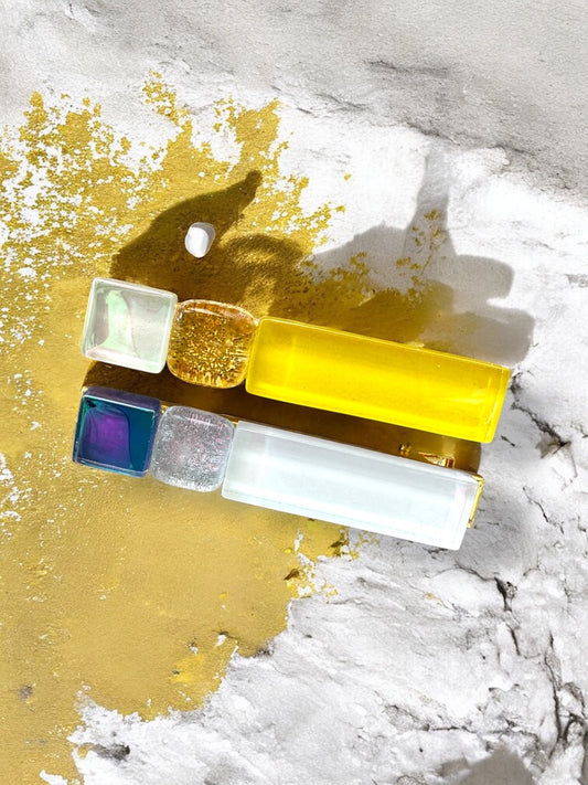 Multicoloured Glass Hair Clips, in Yellow, White & Blue