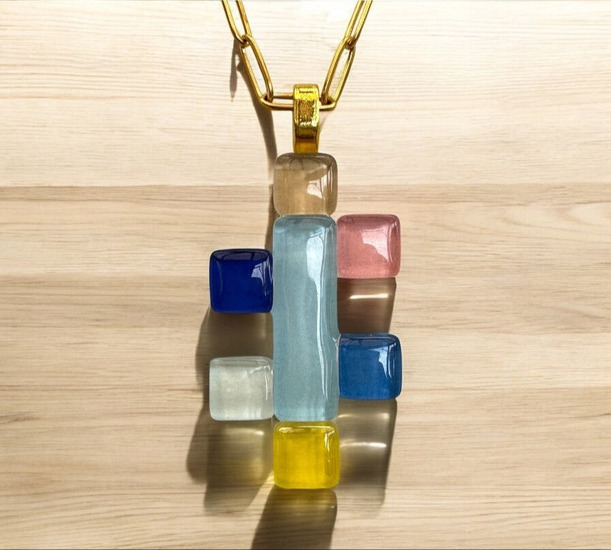 Abstract Key Fused Glass Pendant Necklace, Multicolour
