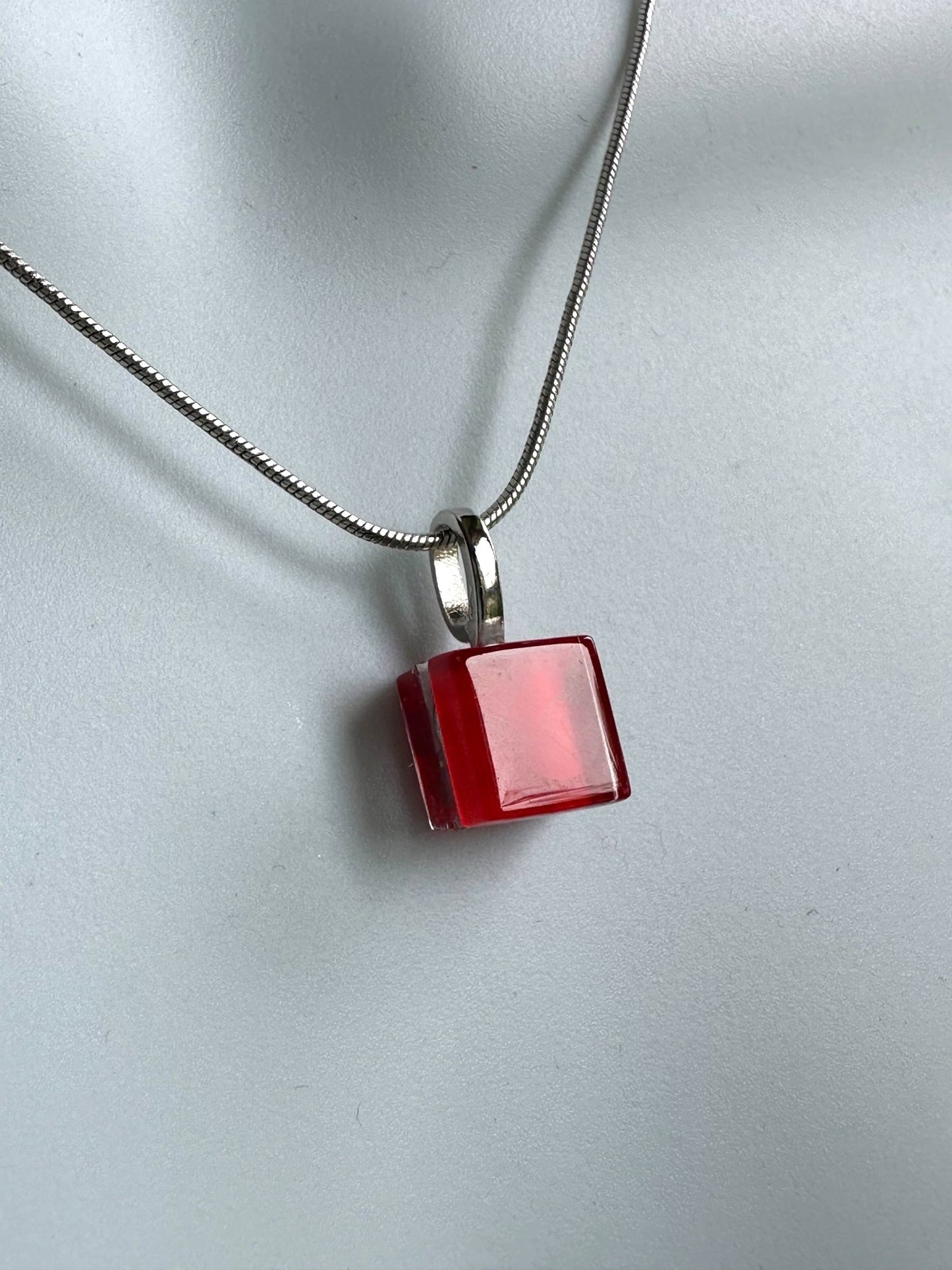 Square Glass Pendant Necklace — Red, Petite - Necklace - Eclectic Blue Studio