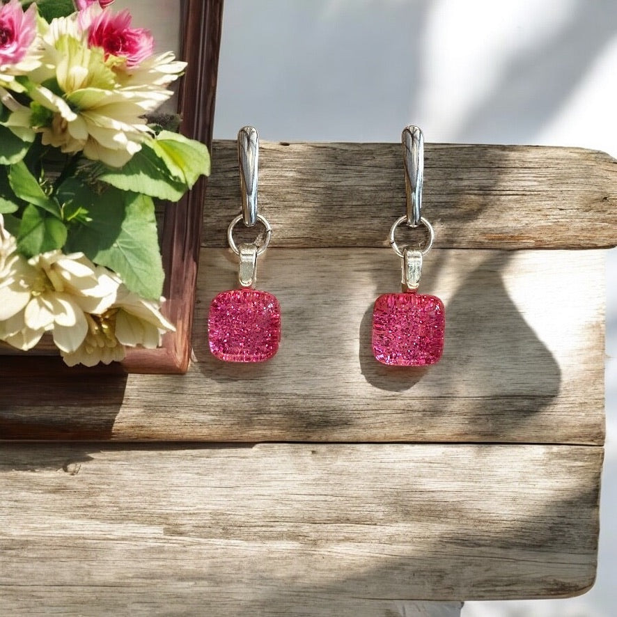 Minimal Square Bar Stud Earrings, Pinks