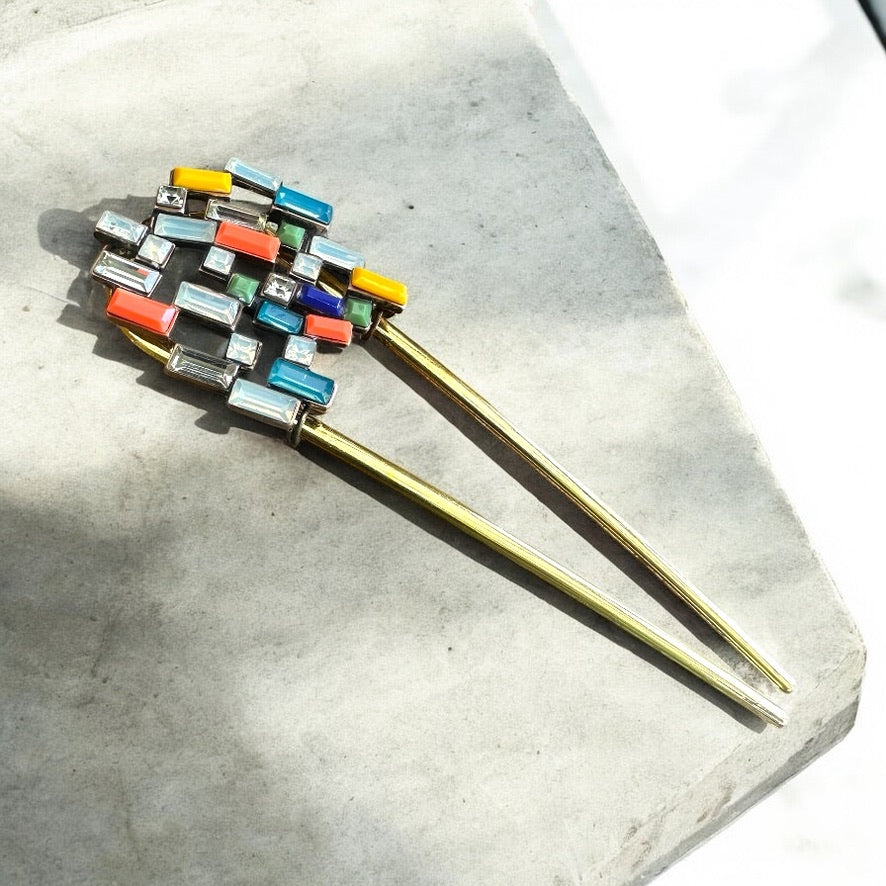 Multicolour Cluster Hair Pin - Upcycled Limited Edition