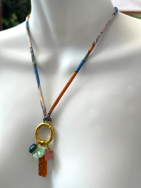Fabric Cord, Clasp & Glass Charms Necklace