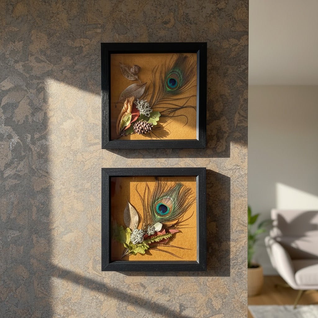 Peacock & Velvet Still Natures — Framed Botanical Art - Visual Artwork - Eclectic Blue Studio