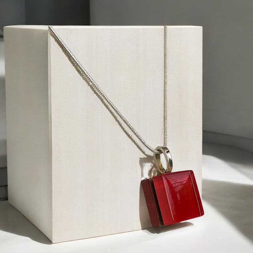 Minimal Square Glass Pendant, Red