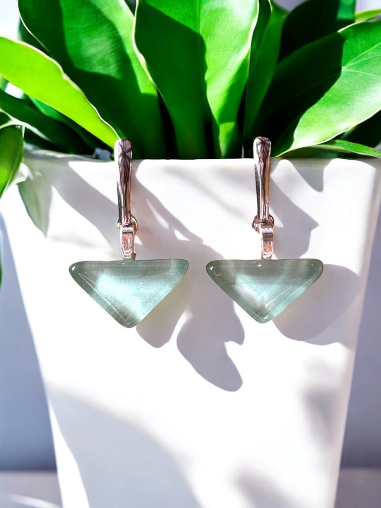 Minimal Glass Triangle Bar Stud Earrings, Greens