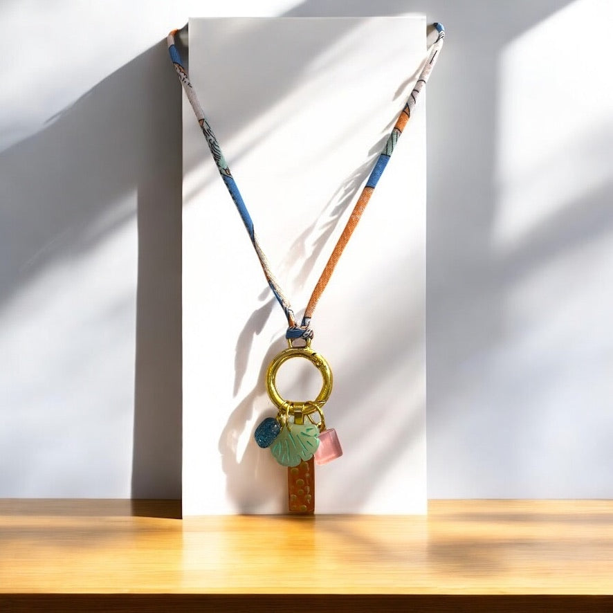 Fabric Cord, Clasp & Glass Charms Necklace