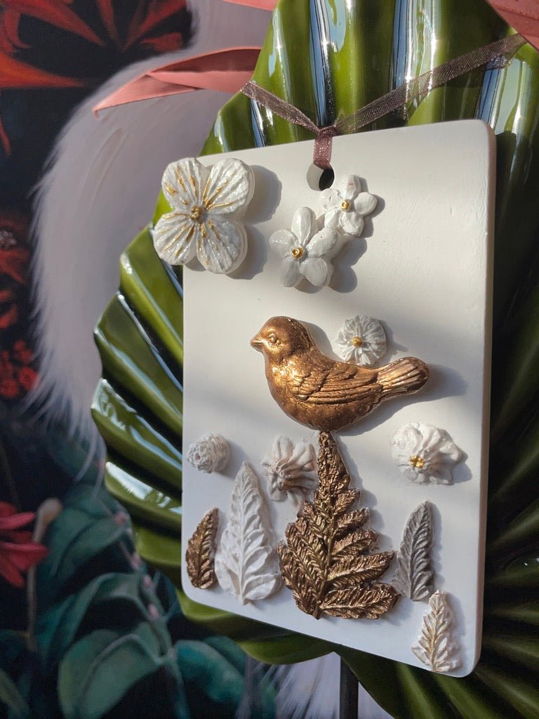 Little Golden Bird — Botanical Cast Wall Hanging - Wall Hanging - Eclectic Blue Studio