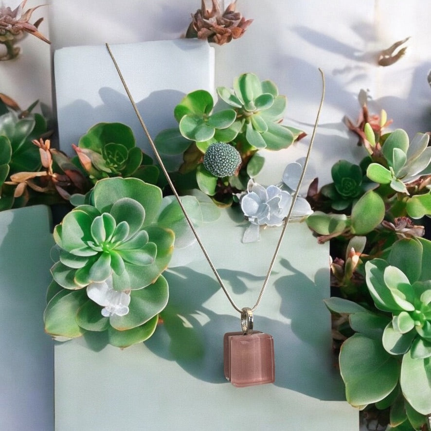 Minimal Square Glass Pendant, Pink