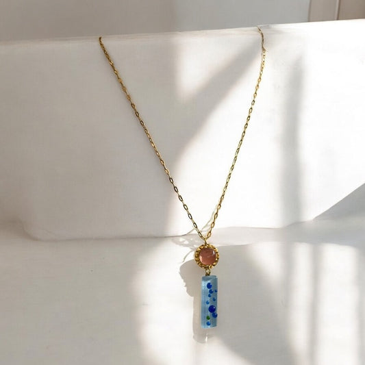 Speckled Fused Glass Necklace, Pink & Blue